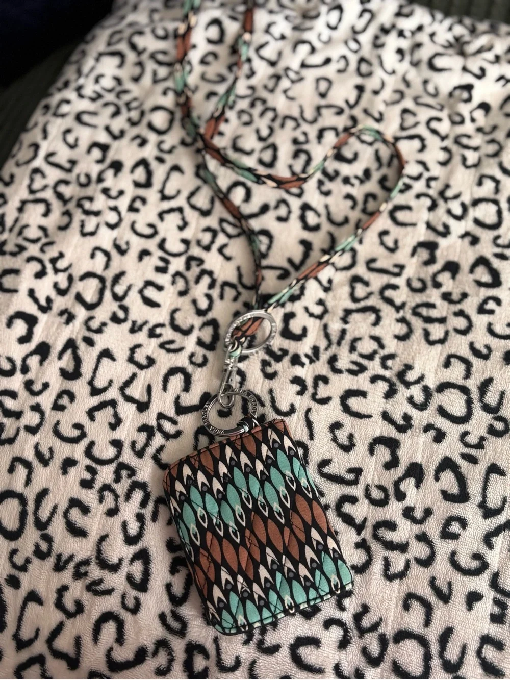 Vera Bradley Lanyard Card Holder in Teal & Brown